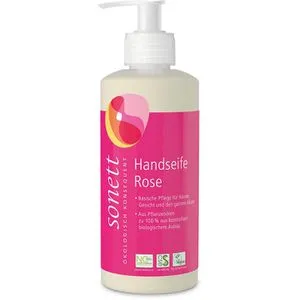 Sonett Handseife Rose 300 ml - Handseife aus 100% biologischen Ölen, mild und pflegend für Hände und Körper. Ideal für Betriebe und soziale Einrichtungen, um Hygiene nachhaltig zu gewährleisten.