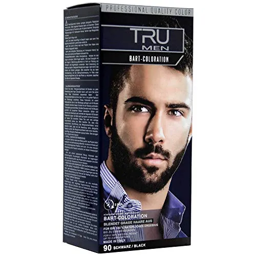 TRU Men Bart-Coloration Färbemittel, 30ml (90 - Schwarz) – Perfekte Abdeckung grauer Haare für ein natürliches Bartstyling