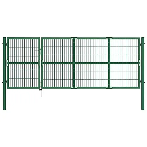 vidaXL Gartentor mit Pfosten 350 x 120 cm – Robustes Design in Grün - Gartenzäune – Hochwertiges, pulverbeschichtetes Stahlgartentor, rost- und korrosionsbeständig, ideal für langfristigen Außeneinsatz. Inklusive Pfosten und 3 Schlüsseln für Sicherheit.