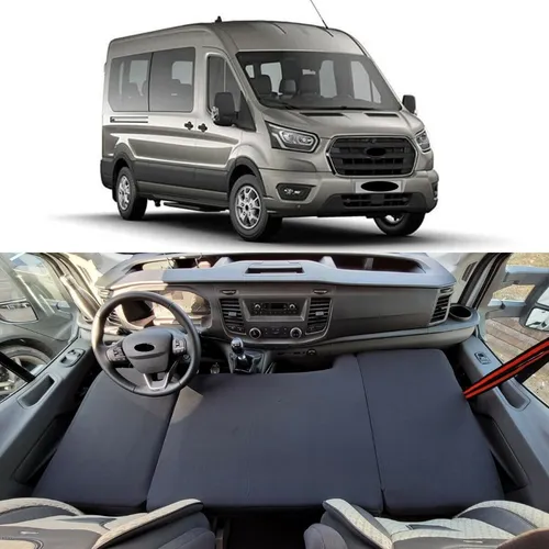 Camper Bett Fahrerhausbett für Ford Transit Tourneo Custom Nugget ab BJ 2012 - Sonstige: Hochwertiges Fahrerhausbett aus Polsterstoff in Schwarz, perfekt für zusätzlichen Schlafplatz und Komfort auf Reisen.