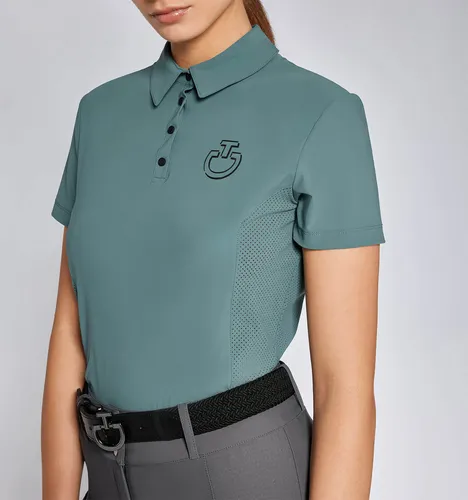 Cavalleria Toscana Shirt Damen CT Jersey w/ Perforated Inserts S/S Training Polo FS 2024 Kurzarm Petroleum XS