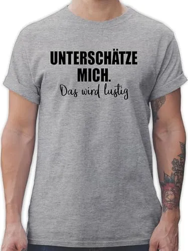 T-Shirt Herren - Sprüche Statement mit Spruch - Unterschätze Mich. Das Wird lustig - 3XL - Grau meliert - spruchshirts Geschenk zur Einschulung frechen sprüchen t Shirts Maenner Spruchshirt