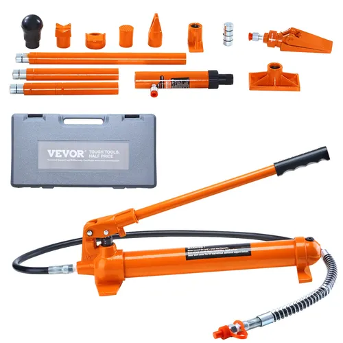 VEVOR Hydraulikzylinder Bausatz 12 t - Tragbarer hydraulischer Wagenheber mit 1,4 m Ölschlauch, ideal für Autoreparaturen und Lkw, inklusive robustem Aufbewahrungskoffer für einfache Mobilität.