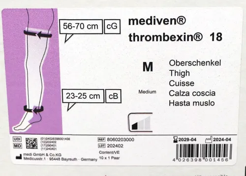 Paar Kompressionsstrümpfe Medi Mediven Thrombexin 18 Oberschenkelstrumpf Gr. M - Stützstrümpfe & -mieder, ideal zur Unterstützung bei Thrombosegefahr, mit optimaler Kompression für besseren Blutfluss.