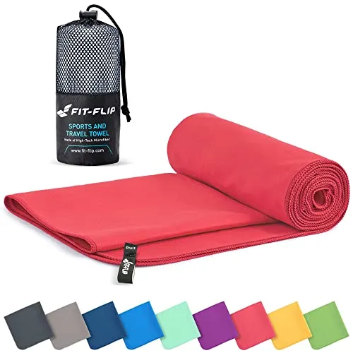 Fit-Flip Mikrofaser Handtuch - kompakte Microfaser Handtücher - ideal als Sporthandtuch, Reisehandtuch, Strandtuch - schnelltrocknend und leicht - Badetuch groß (100x200cm, Koralle)