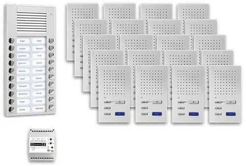 TCS PPAF20-EN/02 pre:pack Audio Aufputz für 20 Wohneinheiten, mit Außenstation PES 20 Klingeltasten + 20 x Freisprecher ISW3030 + Steuergerät BVS20