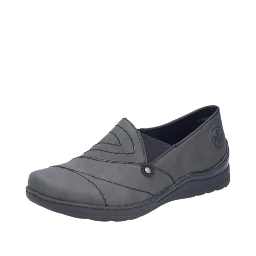 Rieker Damen Slipper 48961 in Grau, Extra Weit und Bequem - Stylischer Damen Slipper von Rieker in Grau, extra weit geschnitten für optimalen Komfort. Mit rutschfester Riricon-Sohle und weicher Decksohle für ein angenehmes Laufgefühl im Alltag.