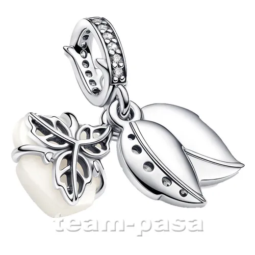 Pandora Charm Blume MOMENTS Doppel-Charm Weiße Blühende Rose 793200C01 - Charm-Anhänger aus 925er Sterling Silber, verziert mit einer eleganten weißen Rose – das perfekte Geschenk für besondere Anlässe.