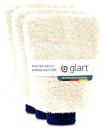 Glart 44WH 3er Set Premium Mikrofaser Waschhandschuh - Mikrofasertücher für die Autopflege von außen, ultraweiche Mikrofaser für kratzfreies Waschen und bis zu 10x höhere Wasseraufnahme für effiziente Autowäsche.