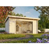 Gartenhaus Palmako Lea 14,2 m² mit Schiebetür und Isolierglas - Gartenhaus mit Pultdach und inkl. Fußboden, ideal für Gartenliebhaber, die Wert auf Qualität und Design legen.