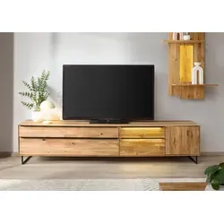 Lowboard Wildeiche 235x43x52 natur geölt WIEN #206 – Stilvolles Design - Massives Lowboard aus Wildeiche mit eleganter LED-Beleuchtung, Push-to-Open-Türen und Soft-Close-Funktion. Ideal für Unterhaltungselektronik und stilvollen Stauraum.