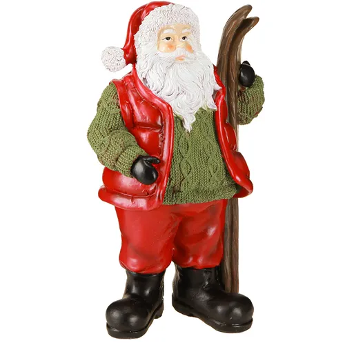 Handbemalte Weihnachtsmann Dekofigur auf Ski 24,5cm - Charmante handbemalte Dekofigur eines Weihnachtsmanns auf Ski. Ideal für festliche Tischdekorationen und als Akzent im Regal. Bringt winterliche Stimmung in Ihr Zuhause.