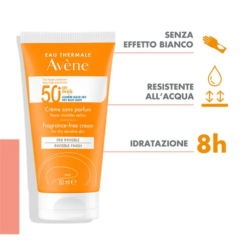 Avene Sonnencreme SPF 50+ ohne Duftstoffe, 50 ml - Hochwertige Sonnencreme für empfindliche Haut, bietet zuverlässigen Schutz und ist ideal für den täglichen Einsatz.