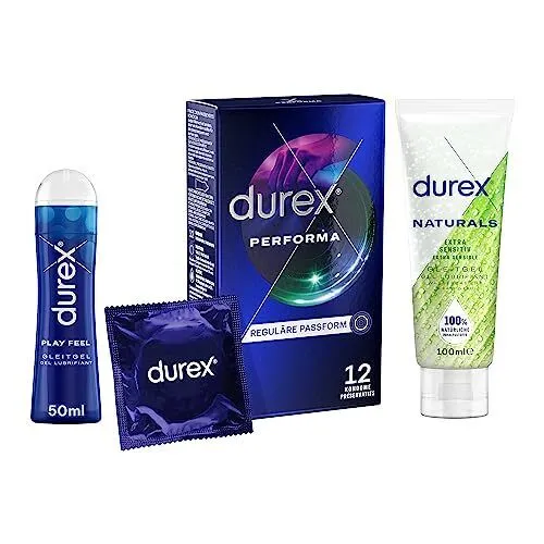 Durex Ausprobier-Set mit Play Perfect Glide Gleitgel 50ml & Performa Kondome 14