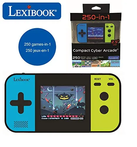Lexibook Compact Cyber Arcade - Tragbare Spielkonsole mit 250 Spielen - Konsolen mit 250 Spielen wie Sport, Puzzle und Arcade für stundenlangen Spaß. Tragbare Spielkonsole mit 2,5'' LCD-Farbbildschirm, ideal für Kinder.