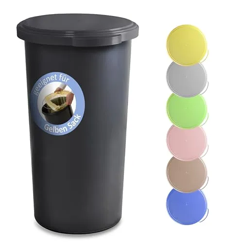 KUEFA 60L Müllsackständer mit flachem Deckel - Gelber Sack Mülleimer (Grau) - Müllsackständer aus witterungsbeständigem Kunststoff, ideal für den Außenbereich. Mit geruchsdichtem Deckel und leicht zu reinigendem Design, passend für Sammelbeutel ab 59 cm Breite.