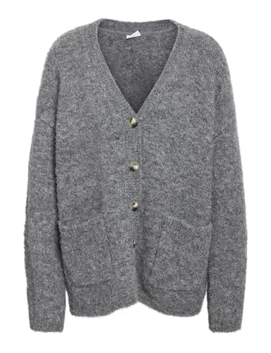 Noisy may Cardigan in Grau - L - Stylischer Cardigan mit V-Ausschnitt und Knopfleiste, ideal für lässige Looks. Der melierte Rippstrick sorgt für Komfort und einen modernen Touch.