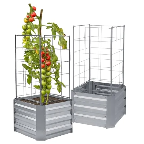 Spetebo Hochbeet mit Rankhilfe aus Metall 92 x 47 cm - 2er Set - Pflanzen Beetumrandung für den Garten - Anzuchthilfe Tomatenkäfig Gerüst Spalier Blumen Gemüse Kräuter Hoch Beet Pflanzkasten