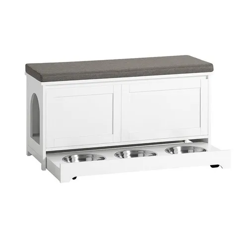 SoBuy Tierhaus FSR136 - Katzenhaus mit Näpfen und Klo-Schrank - Praktisches Tierhaus für Katzen, kombiniert als Schuhbank und mit integrierten Näpfen. Ideal für Ordnung und Stil in Ihrem Zuhause.