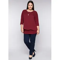 Sheego T-Shirt Blusenshirt in Rubinrot 48/50 - Modisches Blusenshirt aus 95% Viskose, ideal für den Alltag. Bequemer Rundhalsausschnitt und 3/4-Ärmel sorgen für einen lässigen Look.