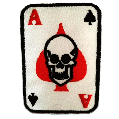 Aufnäher / Bügelbild - Poker Ass Karte Totenkopf Biker - weiß - 5.5 x 8 cm