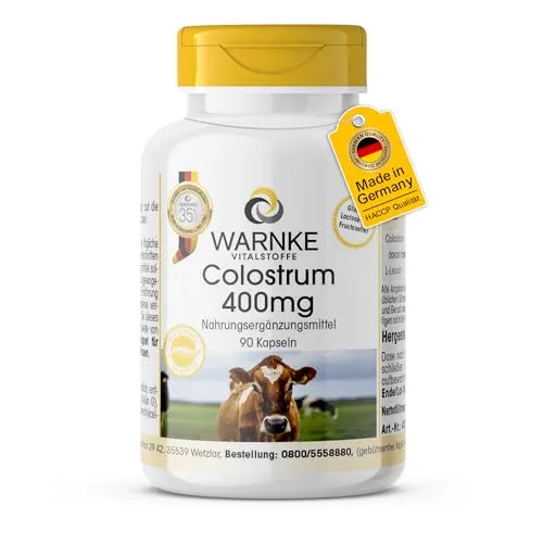 Colostrum Kapseln 400mg - 90 Kapseln - schluckfreundlich - Aminosäuren und Immunglobuline | Warnke Vitalstoffe - Deutsche Apothekenqualität