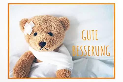 Friendly Fox Genesungskarte Teddy, Gute Besserung Karte Kinder, A6 Klappkarte für Genesungswünsche Karte, Werde schnell wieder gesund