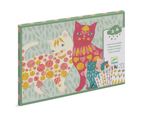 DJECO Kreativset Bastelset Sticker mit Katzenmotiven zum Bekleben
