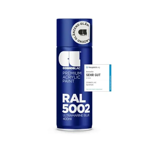 COSMOS LAC Acryllack ultramarin blau Sprühdose in vielen RAL Farbtönen - 400ml Spraydose perfekt für DIY, Upcycling und andere Lackierarbeiten geeignet (RAL 5002 - Ultramarinblau)