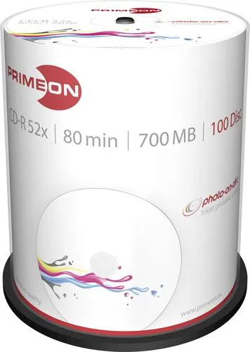Primeon 2761106 CD-R 80 Rohling 700 MB - 100er Spindel - Rohlinge für vielseitige Anwendungen, bedruckbar und ideal zum Sichern von Dokumenten, Musik oder Backups. Perfekt für den täglichen Gebrauch.
