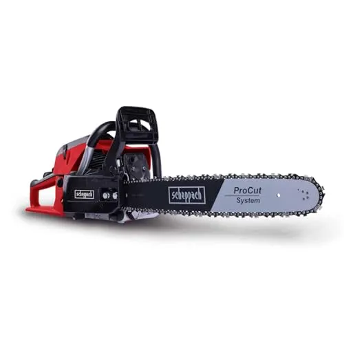 Scheppach Benzin Kettensäge PCS56 - 51cm Schwertlänge mit Easy Start - Sägen: Leistungsstarke Benzin-Kettensäge mit 3,1 PS für schnelles Schneiden. Ergonomischer Handgriff und automatische Kettenschmierung für komfortables Arbeiten.