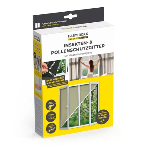EASYmaxx Insect Protect Fliegengitter Fenster - Fensterabdeckungen mit zuschneidbarem Moskitonetz für optimalen Insektenschutz und Pollenschutz. Einfache Montage ohne Bohren und hohe Durchsicht für frische Luft!