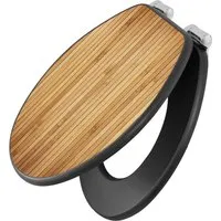 banjado WC-Sitz Anthrazit mit Bambusholz-Motiv - Toilettendeckel aus umweltfreundlichem MDF, mit integrierter Absenkautomatik und kratzfestem Schutzlaminat - ein stilvoller Blickfang für Ihr Badezimmer.