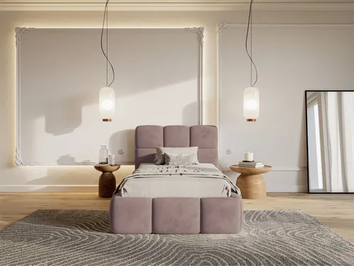 Selsey Kinderbett CLOUDY, Samt wasserabweisend, 90x200 cm - Luxuriöses Kinderbett CLOUDY mit elegantem Kopfteil und wasserabweisendem Samtbezug. Ideal für stilvolle Schlafzimmer, bietet es Komfort und eine belastbare Konstruktion für lange Freude.