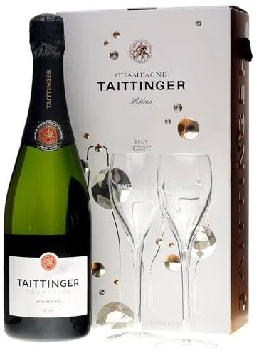 Taittinger Champagne Reserve Brut mit 2 Champagnergläsern GP 0,75 Liter 12,5 Vol.