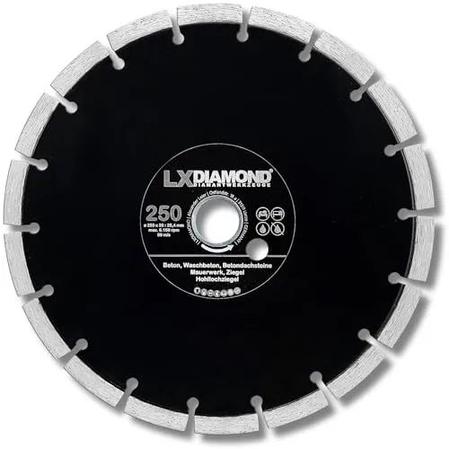 LXDIAMOND Diamant-Trennscheibe 250mm x 25,4mm - für Schneidetische, Brückensägen - Diamantscheibe zum Trennen von Stein, Beton, Ziegel, Mauerwerk - 250 mm Steinscheibe in Profi Qualität