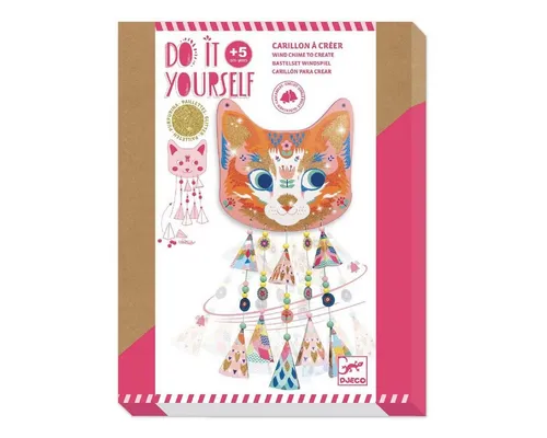 DJECO Kreativset DIY: Windspiel Kitty Glitzer Bastelset für Kinder ab 5 Jahren