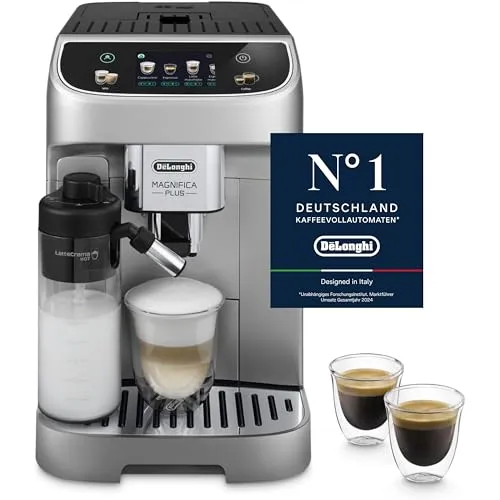 De'Longhi Kaffeevollautomat Magnifica Plus ECAM322.70.SB mit großem Touch-Farbdisplay, 18 Getränke (heiß & kalt), cremiger Milchschaum, individuelle Einstellungen (Aroma & Kaffeemenge), Silber