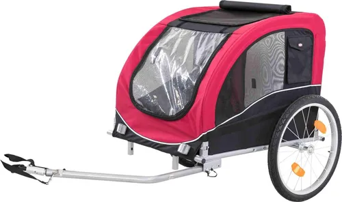Trixie Fahrradanhänger für den Hund, rot/schwarz - Fahrradanhänger mit eing built-in Kurzleine für sichere Fahrten, zusammenklappbar und reflektierende Elemente für Sichtbarkeit. Ideal für entspannte Fahrradtouren mit Ihrem Hund.