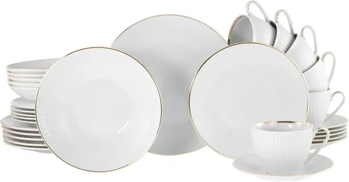 CreaTable Kombiservice Valencia Gold, 30-tlg für 6 Personen - Elegantes Porzellanservice mit Goldrand, ideal für besondere Anlässe. Lebensmittelecht und stilvoll, perfekt für jeden Haushalt.