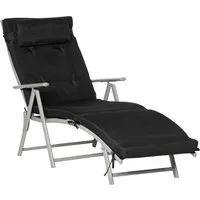 Outsunny Sonnenliege - 137 x 63,5 x 100,5 cm - Schwarz - Gartenliege mit robustem Metallgestell, bis 165 kg belastbar, 7-fach verstellbare Rückenlehne und atmungsaktiver Textiline-Bezug für optimalen Komfort.