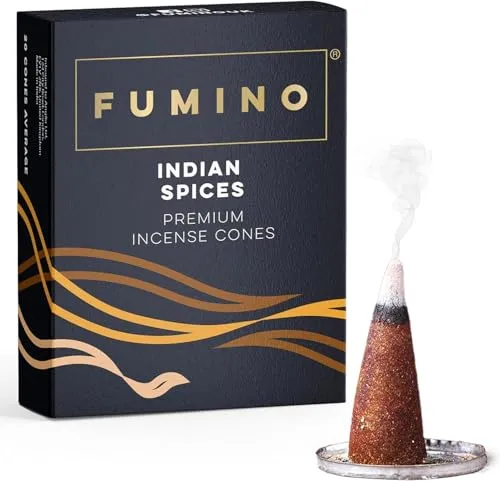 Fumino Räucherkegel mit frischem Duft Indische Gewürze – 1 Box à 15 Kegel Masala Agarbatti Räucherkerzen Klein - Duft für Entspannung, Meditation, Linderung bei Stress und Angstzuständen