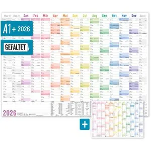 Häfft Plakatkalender 10038-3 Rainbow gefalzt, 2026, Jahresplaner, 15 Monate, 89 x 63cm (A1)