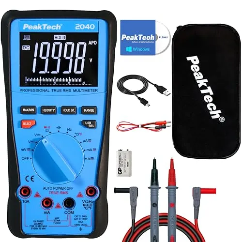 PEAKTECH True RMS Multimeter P 2040 - 20.000 Counts, USB - Multimeter mit True RMS-Technologie, präzise Messungen bis 20.000 Counts und USB-Anschluss für einfache Datenübertragung.