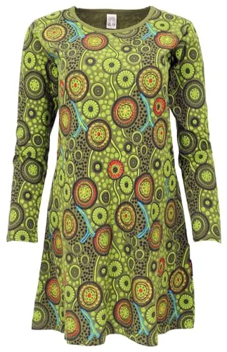 GURU SHOP Hippie Minikleid Boho Chic - Damen Tunika in Grün, Größe XL - Diese farbenfrohe Goa Tunika überzeugt mit schöner Stickerei und ist ideal für lässige Anlässe. Aus hochwertiger Baumwolle für besten Tragekomfort.