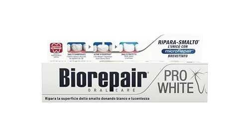 Biorepair, Pro White Zahnpasta, aufhellende Zahnpasta mit PVP-Polymer-Technologie, repariert Nagellack und Zahnstein für weiße und strahlende Zähne, ohne 75 ml