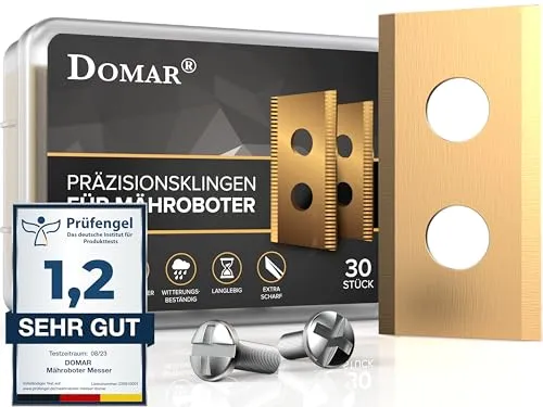 Domar - Langlebige Mähroboter Messer passend für Worx Landroid inkl. Schrauben I Verbesserte Mähroboter speziell für Rasenroboter, Landxcape, Einhell I 30 Ersatzmesser Klingen