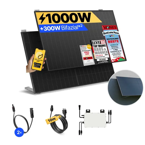 Balkonkraftwerk 1000W/800W - Steckerfertiges Solaranlage Komplettset - Solaranlagen - Einfaches Komplettset mit Wand-/Gartenhaus Halterung für schnelle Installation und Stromkostenersparnis. Auspacken, aufbauen, einstecken und sparen!