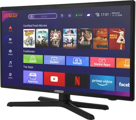 Selfsat Smart LED-TV 1222, 22" (56cm) - Full-HD mit Wlan und Bluetooth - Fernseher mit Full-HD Auflösung, Wlan und Bluetooth für kabelloses Streaming und Smart TV-Funktionen.