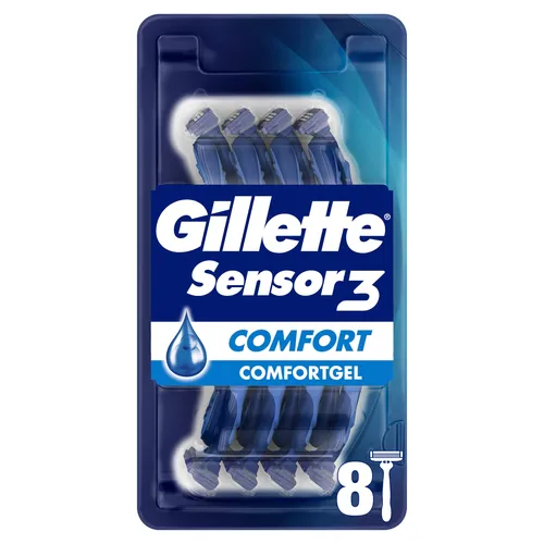 Gillette Sensor3 Comfort 8er SRP - Einwegrasierer für Männer mit hautfühlenden Klingen und ComfortGel für eine gründliche, glatte Rasur – ideal für den täglichen Gebrauch.